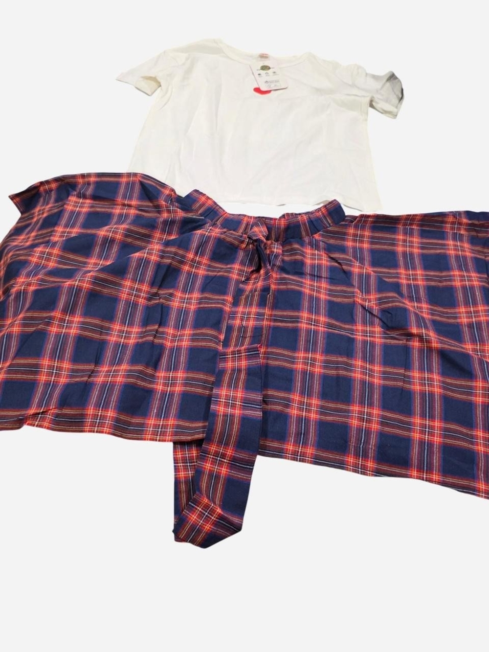 PatPat Navy and Red Plaid A-Line Skirt with White Tee Set - Kids